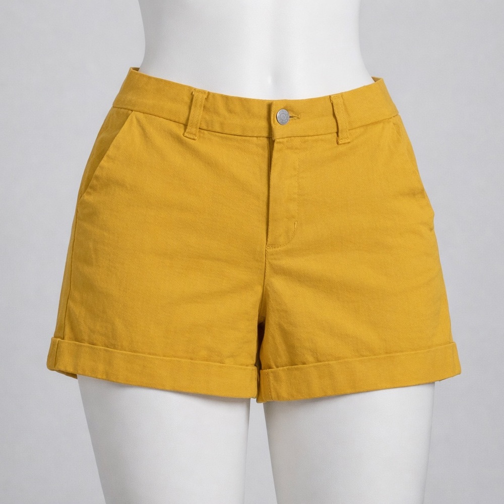 Dear John Yellow Chino Shorts Women Size 31 Mid Rise Cuffed Summer Stretch